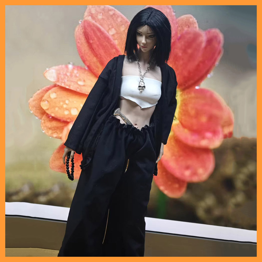 Model Kit For Girls - 1/6 スケール悪役ガール服セット白いビスチェ黒のルーズコートとパンツとスケルトンネックレス 12 インチアクションフィギュアおもちゃ用