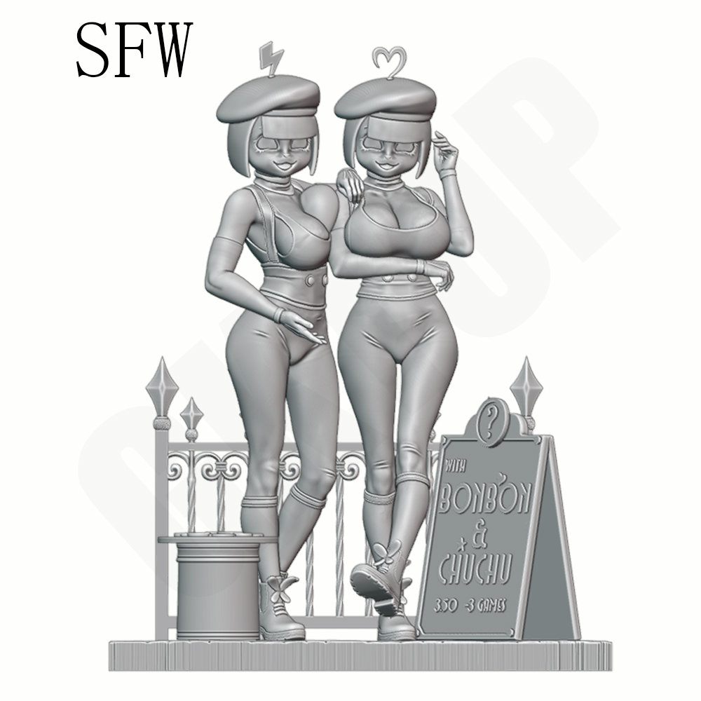 Model Kit Diorama - ツインビューティーズ 1/24 スケール樹脂フィギュアモデルキットセクシーなジオラマ未組み立て未塗装人形 3D 印刷 DIY