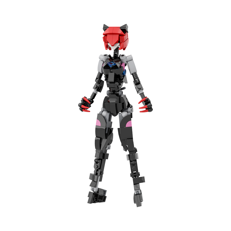 Model Kit Mecha Girl - MOC ビルディングブロックおもちゃ - 高度にポーズ変更可能なメカキャットガールフィギュア、関節可動サイバーネコメイデン、SFアニメモデルキット