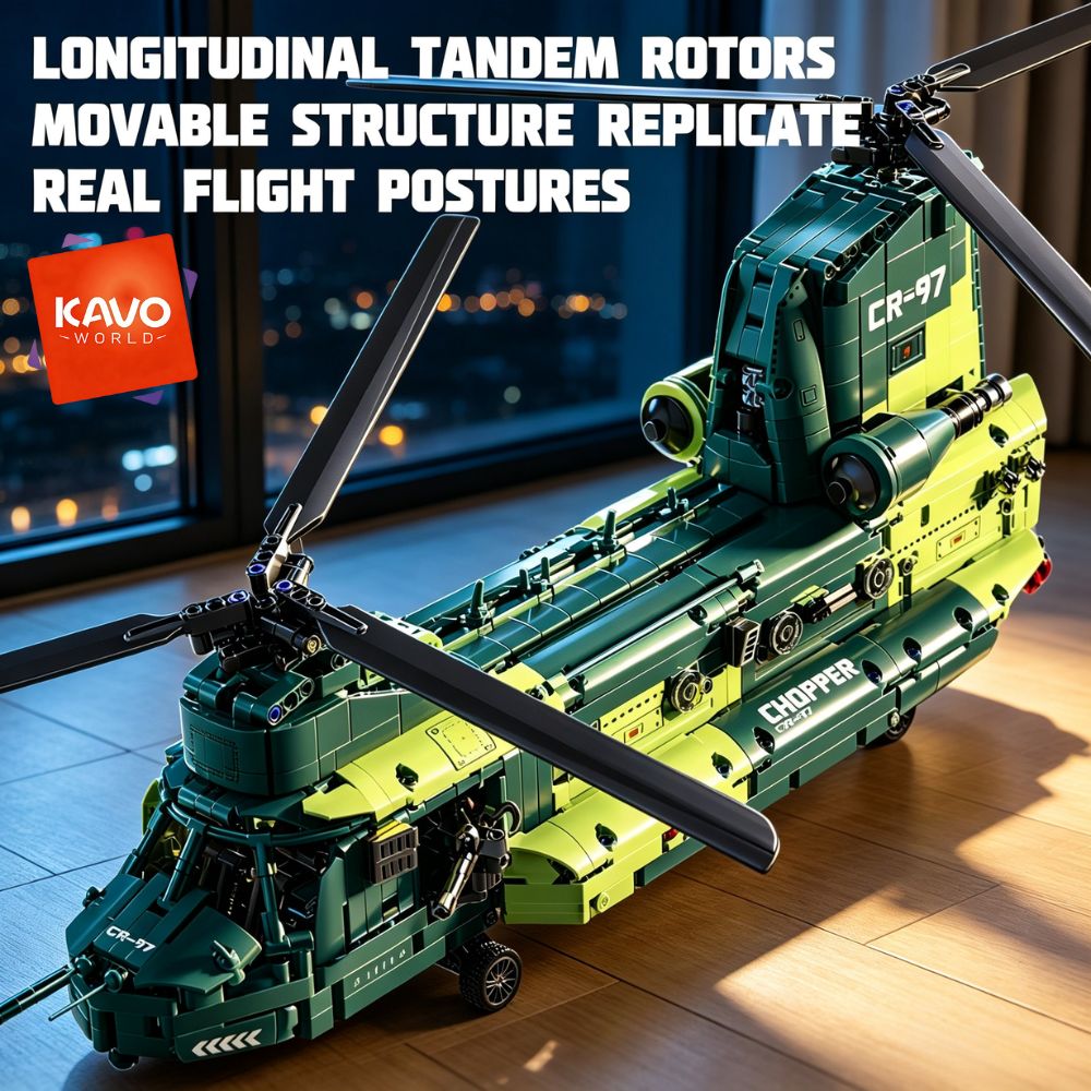 Model Kit In Era - KAVOWORLD 1826ピース 32インチ 重量輸送ヘリコプター ビルディングブロック モデル