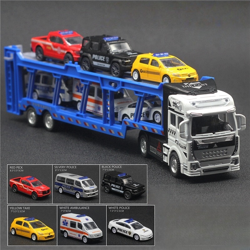 合金製の二層構造輸送車両には、6台のパトカーセット、大型トラ - Model Kit Car のレビューと価格