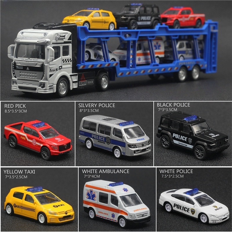 合金製の二層構造輸送車両には、6台のパトカーセット、大型トラ - Model Kit Car のレビューと価格